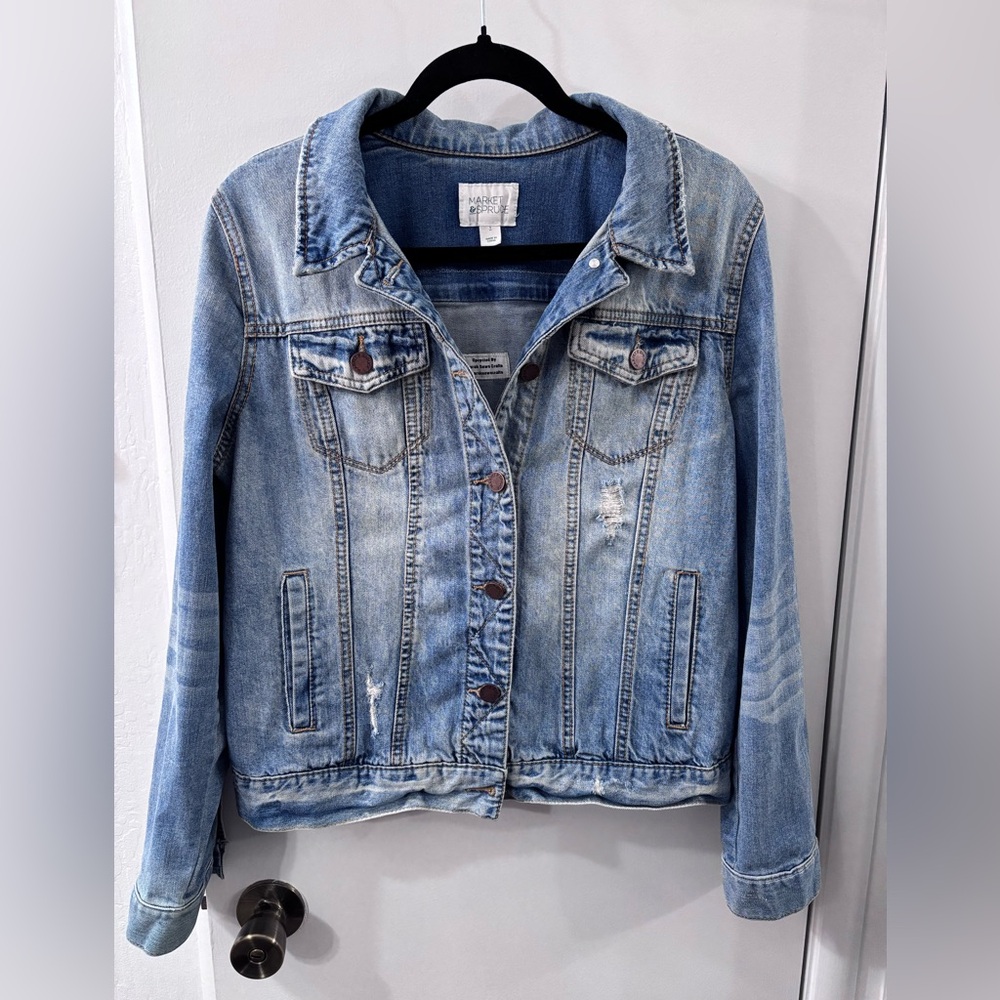 Light Denim Distressed TS Eras Tour Jacket - Picture 2 of 8